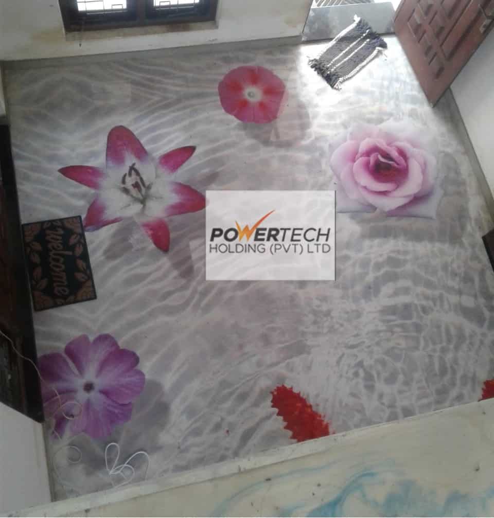 epoxy flake floor with helicopter in storage