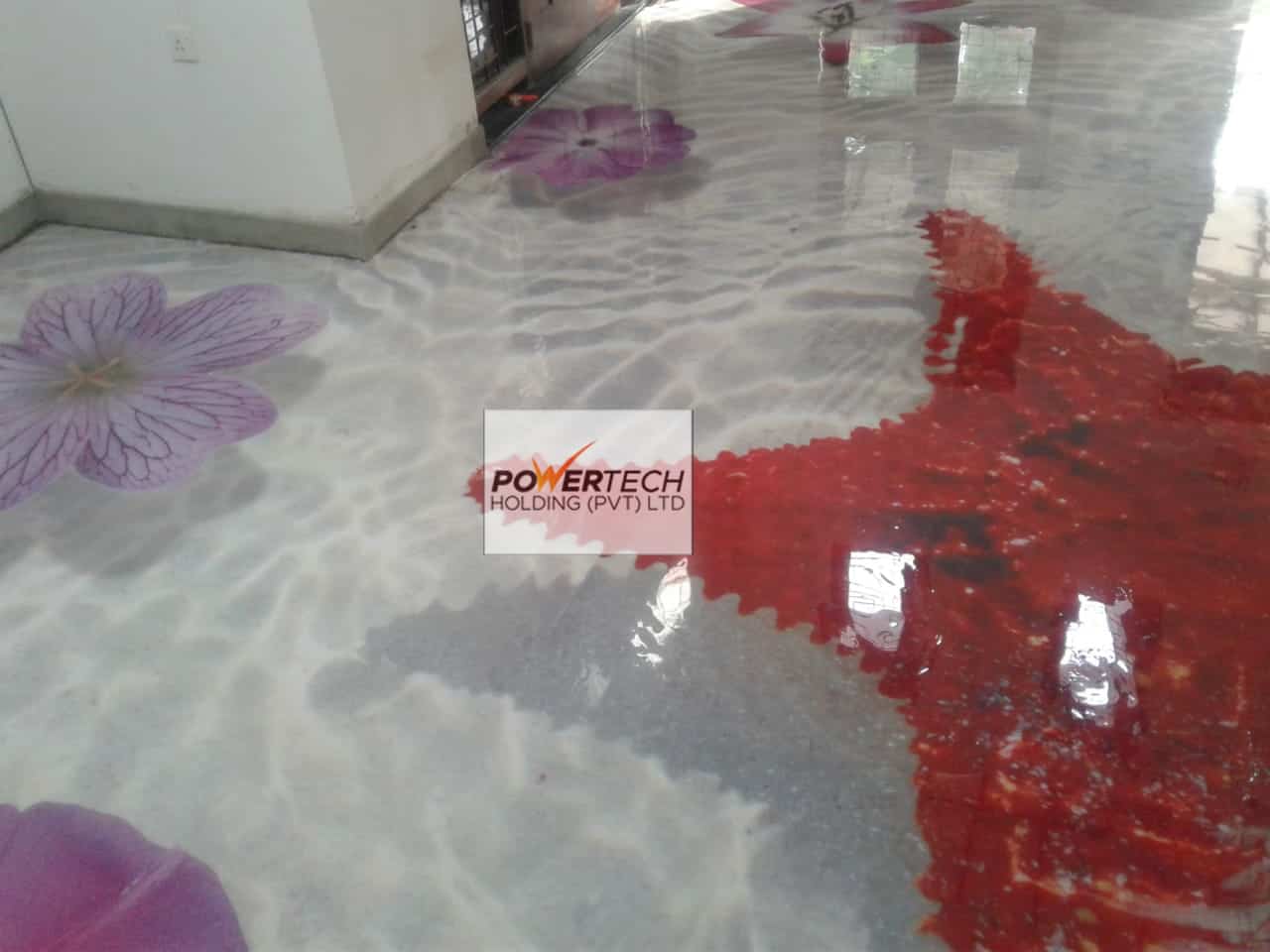 epoxy flake floor with helicopter in storage