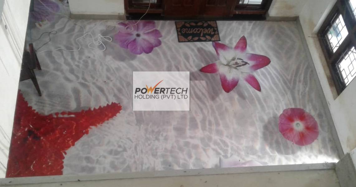 epoxy flake floor with helicopter in storage