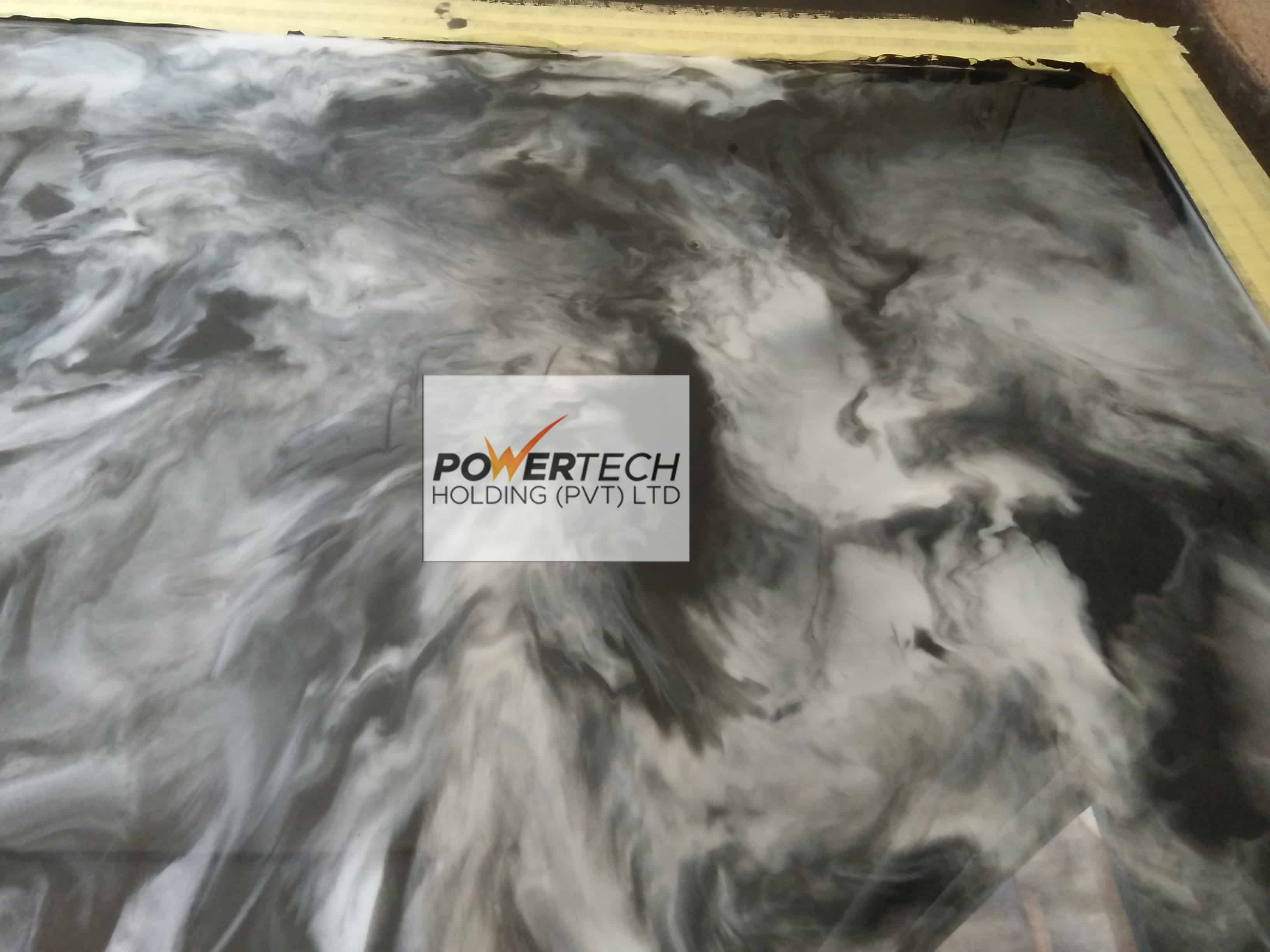 epoxy flake floor with helicopter in storage